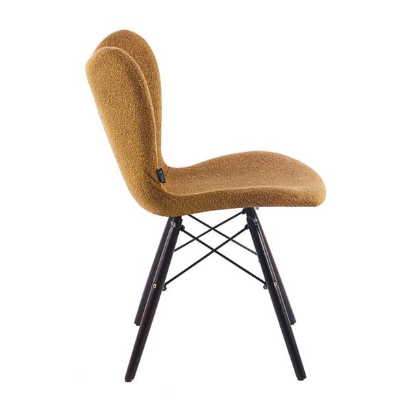 Sedie design moderno in tessuto ocra bouclé con gambe in legno – Elena