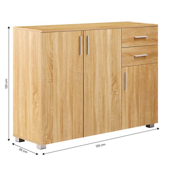 Credenza moderna rovere naturale 120x35x85,5 cm con ante e cassetti – Astor