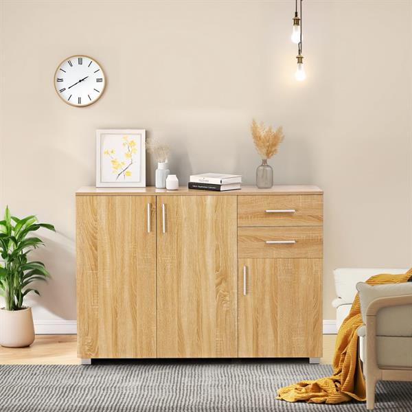 Credenza moderna rovere naturale 120x35x85,5 cm con ante e cassetti – Astor