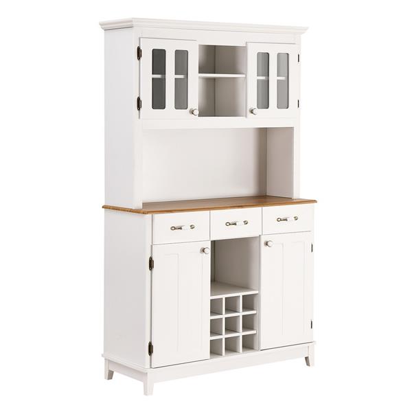 Credenza bianca con cantinetta, ante vetro e top color noce 109x43x183cm - Provenza