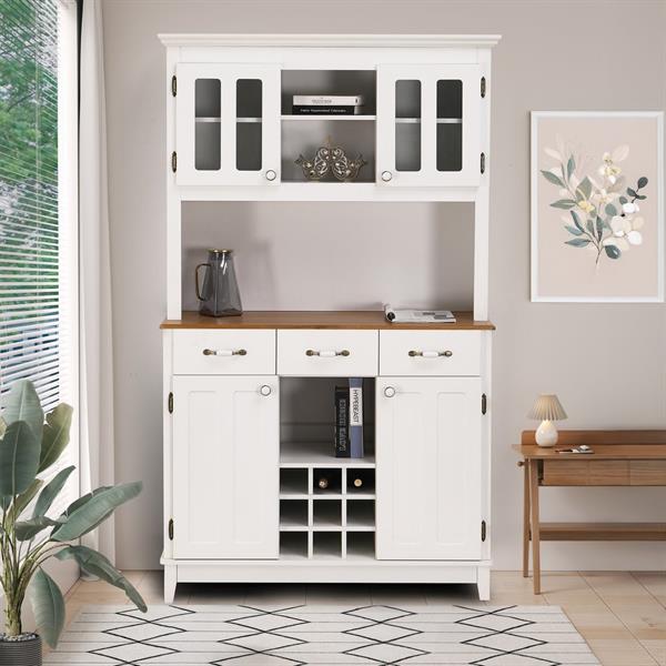 Credenza bianca con cantinetta, ante vetro e top color noce 109x43x183cm - Provenza
