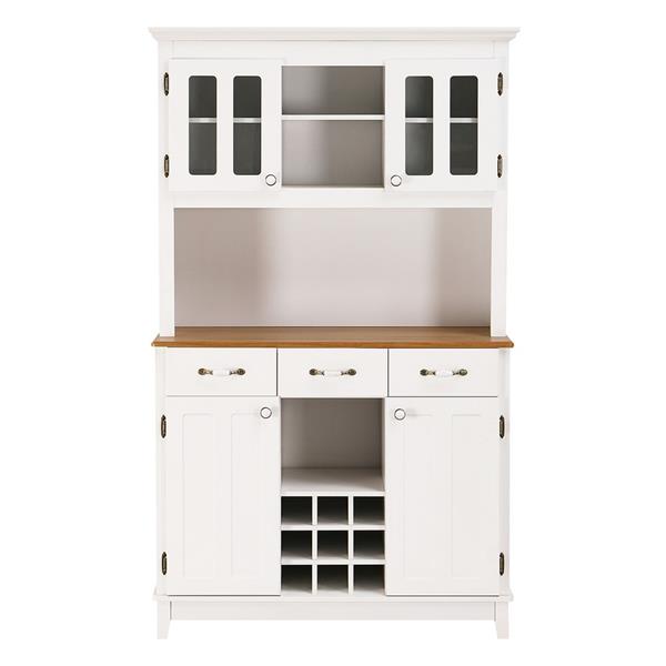 Credenza bianca con cantinetta, ante vetro e top color noce 109x43x183cm - Provenza