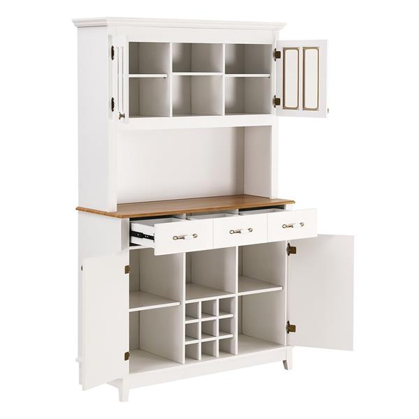 Credenza bianca con cantinetta, ante vetro e top color noce 109x43x183cm - Provenza