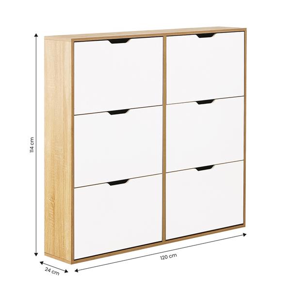 Scarpiera doppia 6 vani bianca e rovere 120x24x114cm - Sky
