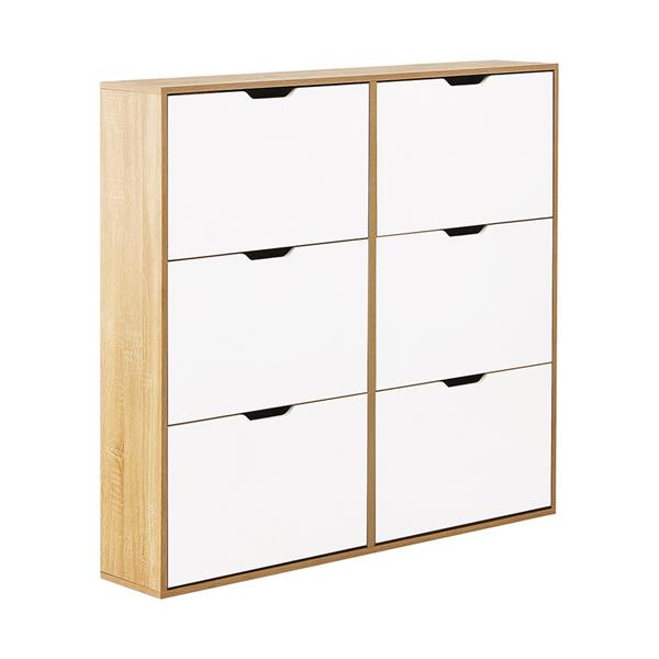 Scarpiera doppia 6 vani bianca e rovere 120x24x114cm - Sky