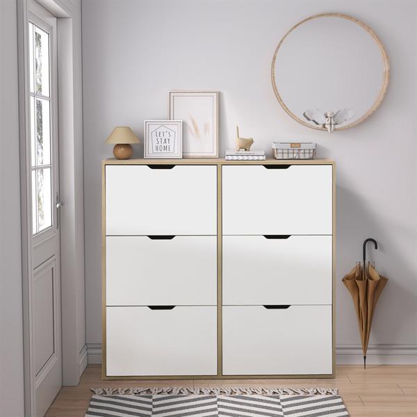 Scarpiera doppia 6 vani bianca e rovere 120x24x114cm - Sky