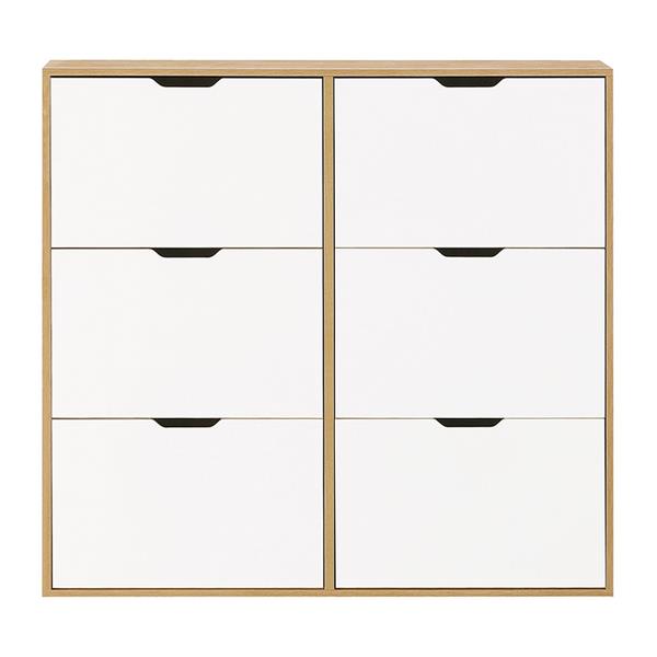 Scarpiera doppia 6 vani bianca e rovere 120x24x114cm - Sky