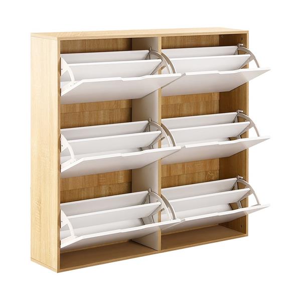 Scarpiera doppia 6 vani bianca e rovere 120x24x114cm - Sky