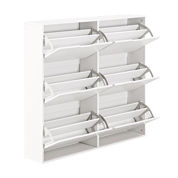 Scarpiera in legno doppia 6 vani bianca 120x24x114cm - Sky