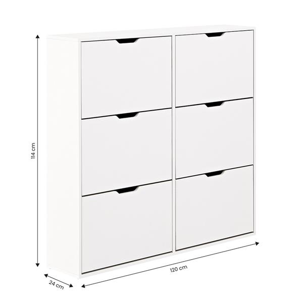 Scarpiera in legno doppia 6 vani bianca 120x24x114cm - Sky