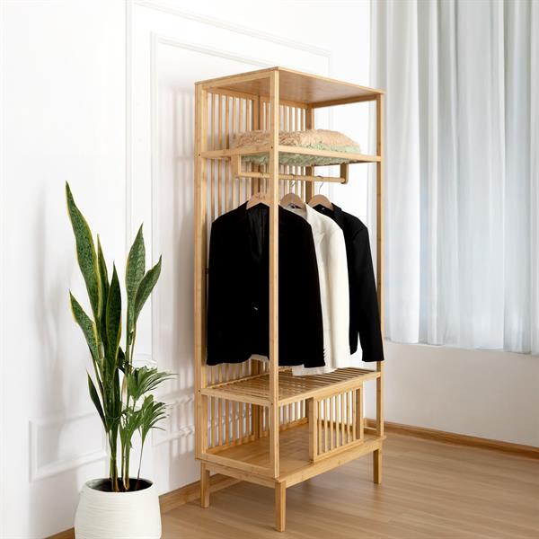 Appendiabiti in bambù naturale con ripiani 80x47x187cm – Maku