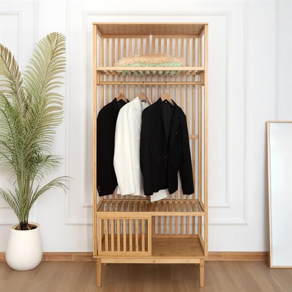 Appendiabiti in bambù naturale con ripiani 80x47x187cm – Maku