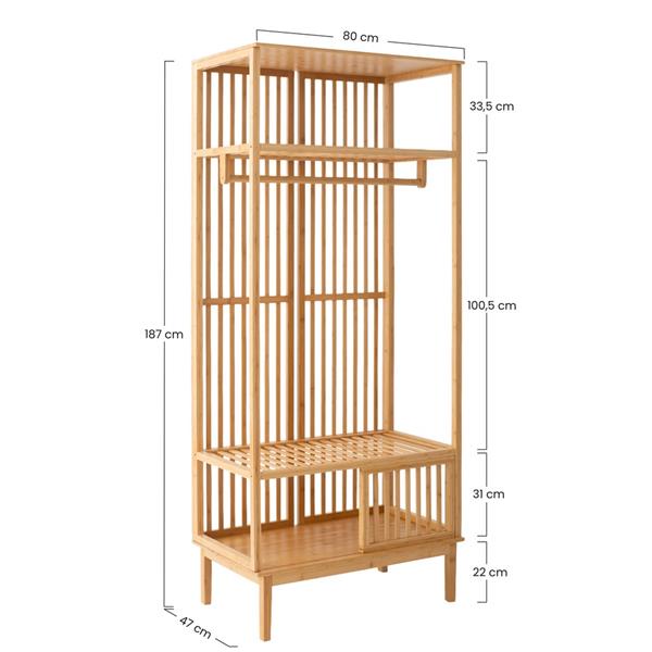 Appendiabiti in bambù naturale con ripiani 80x47x187cm – Maku