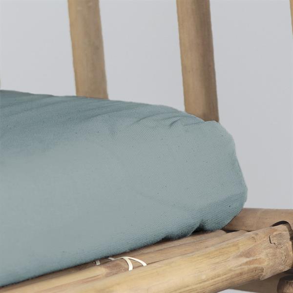 Dondolo in bamboo con tetto in palma e cuscino blu 135x99x202 cm