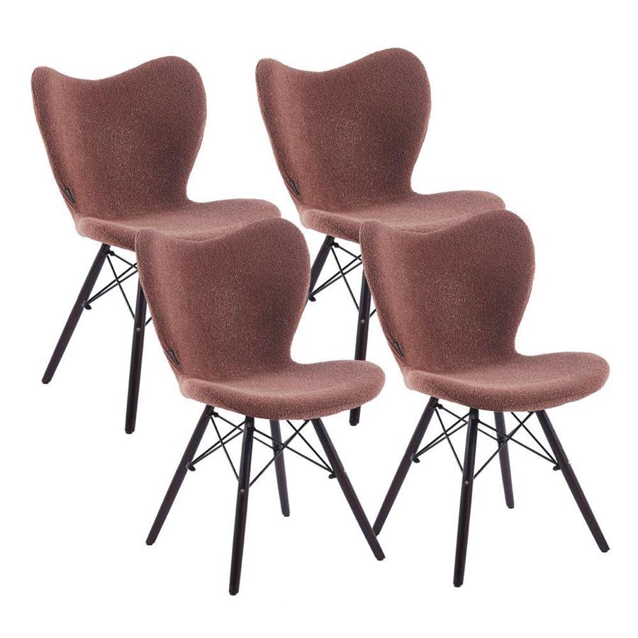 Set 4 sedie in tessuto bouclé marroni con gambe in legno noce – Elena