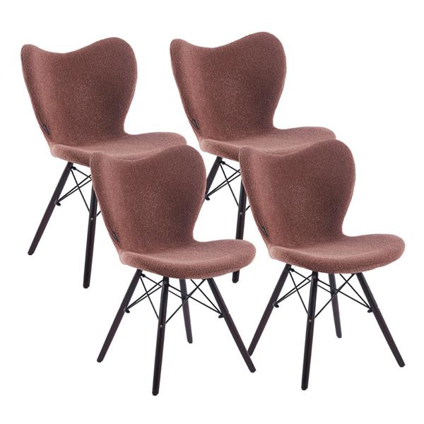 Set 4 sedie in tessuto bouclé marroni con gambe in legno noce – Elena