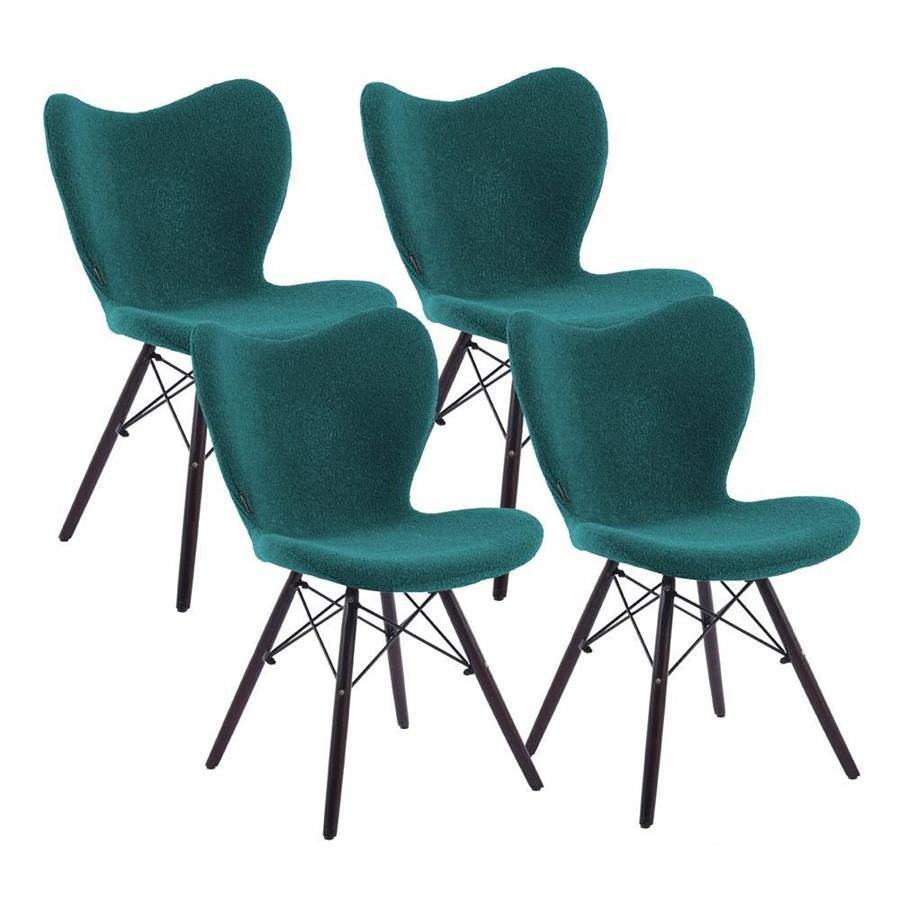 Sedie design moderno in tessuto petrolio bouclé con gambe in legno – Elena