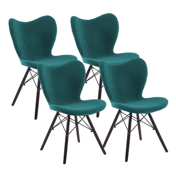 Sedie design moderno in tessuto petrolio bouclé con gambe in legno – Elena