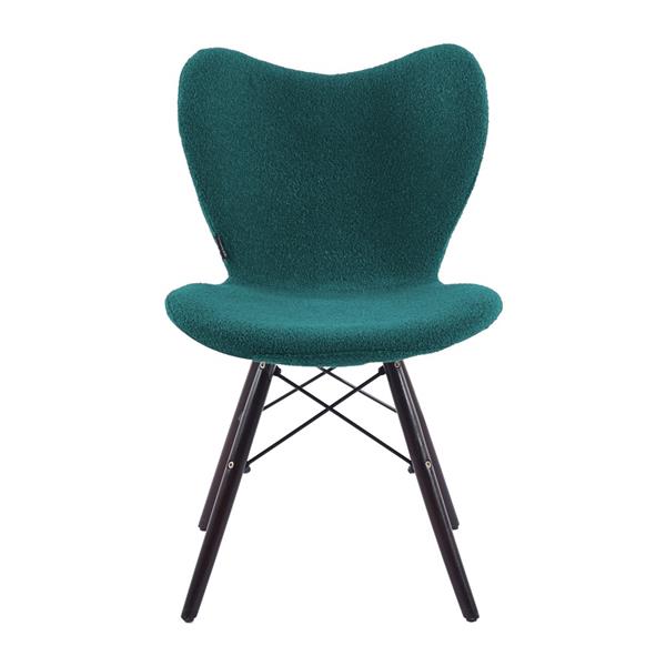 Sedie design moderno in tessuto petrolio bouclé con gambe in legno – Elena