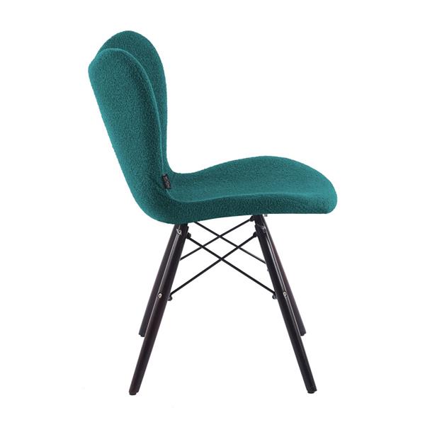 Sedie design moderno in tessuto petrolio bouclé con gambe in legno – Elena
