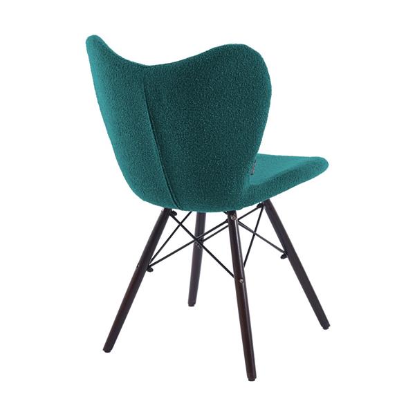 Sedie design moderno in tessuto petrolio bouclé con gambe in legno – Elena