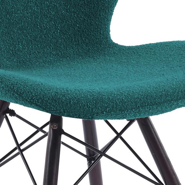 Sedie design moderno in tessuto petrolio bouclé con gambe in legno – Elena
