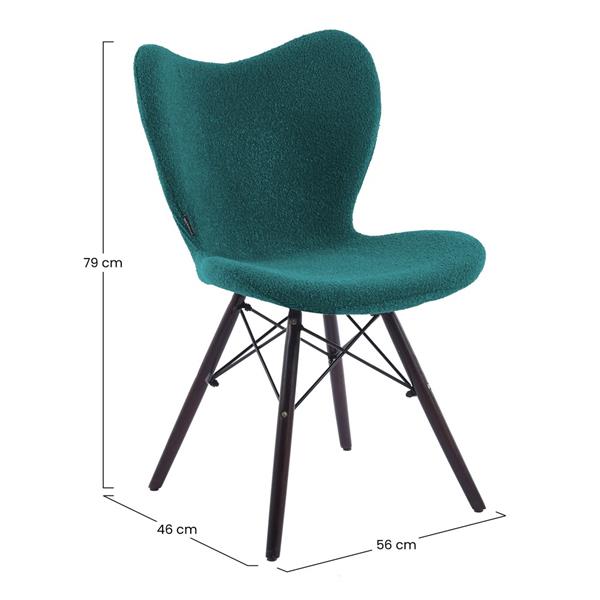 Sedie design moderno in tessuto petrolio bouclé con gambe in legno – Elena
