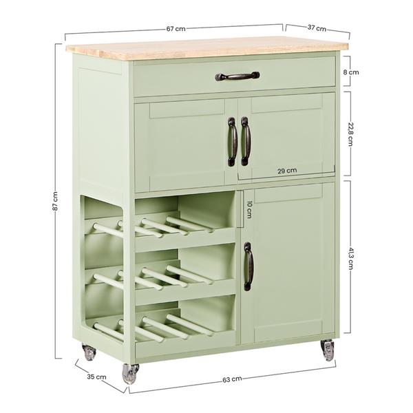 Credenza portabottiglie con cassetti e ante salvia con top in legno – Febe