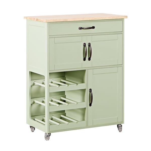 Credenza portabottiglie con cassetti e ante salvia con top in legno – Febe