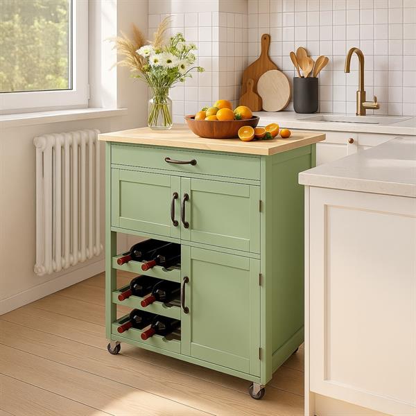 Credenza portabottiglie con cassetti e ante salvia con top in legno – Febe