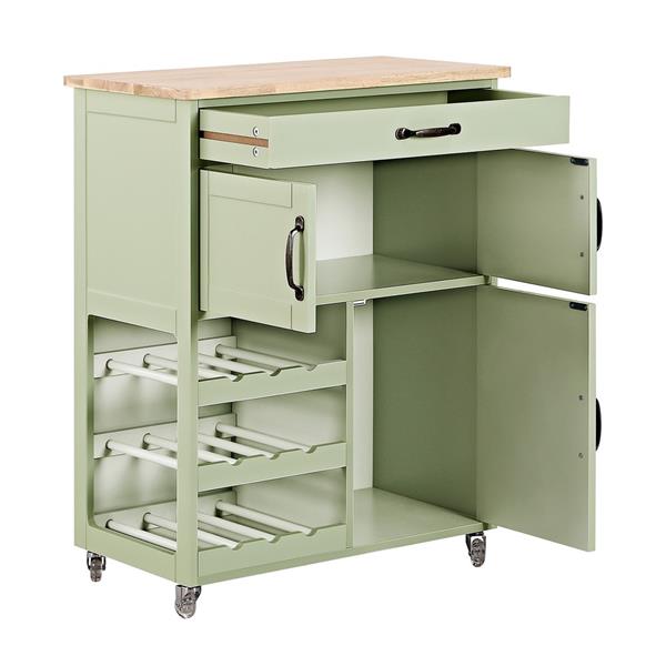 Credenza portabottiglie con cassetti e ante salvia con top in legno – Febe