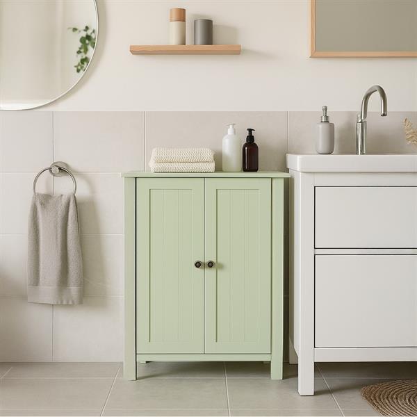Mobiletto bagno multiuso con 2 ante e ripiani interni verde salvia - Sarah