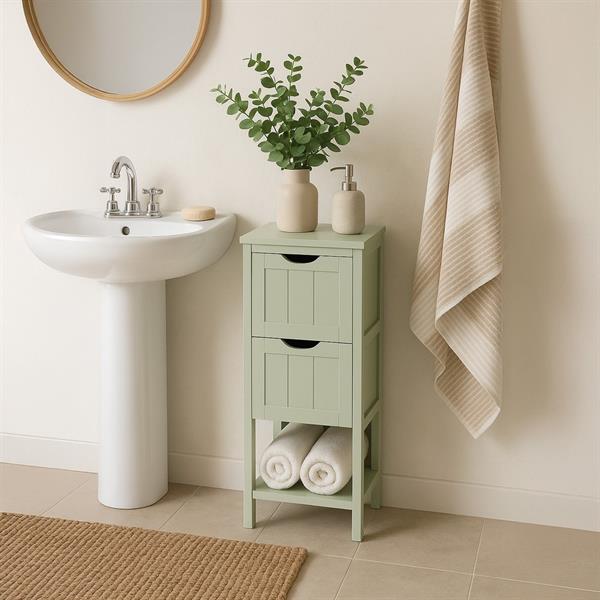 Colonna bagno con 2 cassetti e ripiano verde salvia 30x30x89 cm - Ella