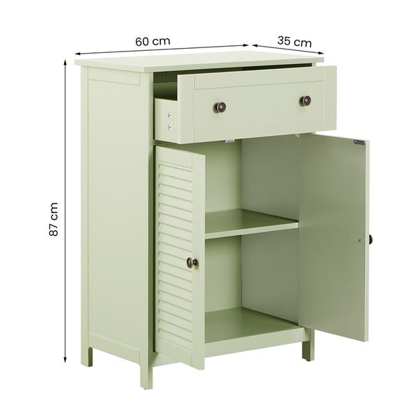 Mobiletto bagno multiuso con cassetto e 2 ante verde salvia 60x35x87cm - Jessica