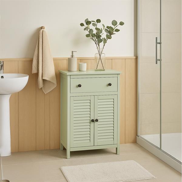 Mobiletto bagno multiuso con cassetto e 2 ante verde salvia 60x35x87cm - Jessica