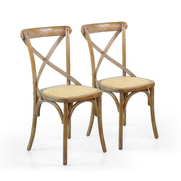 Set 2 sedie in legno schienale incrociato e seduta in rattan naturale – Cross