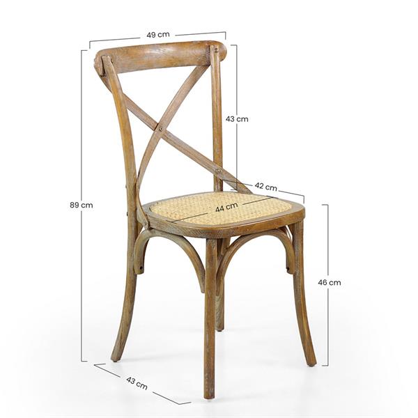 Set 2 sedie in legno schienale incrociato e seduta in rattan naturale – Cross