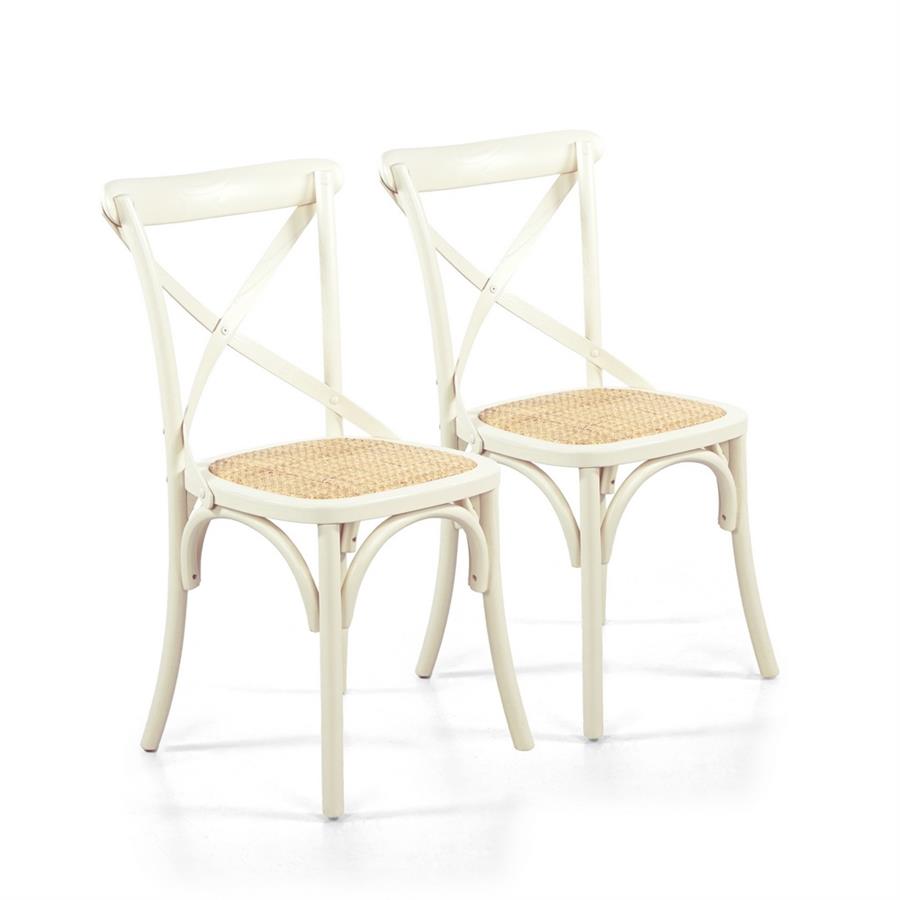 Sedie sala da pranzo in legno e rattan stile shabby avorio - Cross
