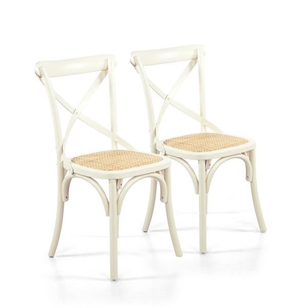 Sedie sala da pranzo in legno e rattan stile shabby avorio - Cross