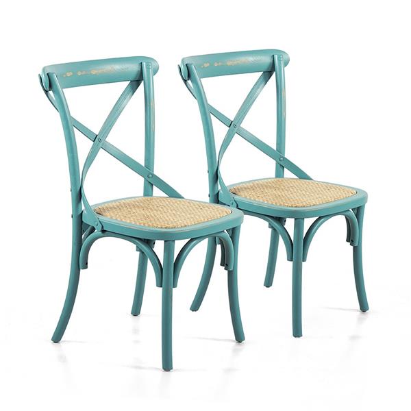 Set 2 sedie in legno di olmo e rattan azzurre vintage - Cross