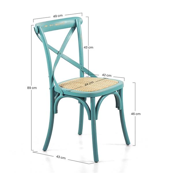 Set 2 sedie in legno di olmo e rattan azzurre vintage - Cross