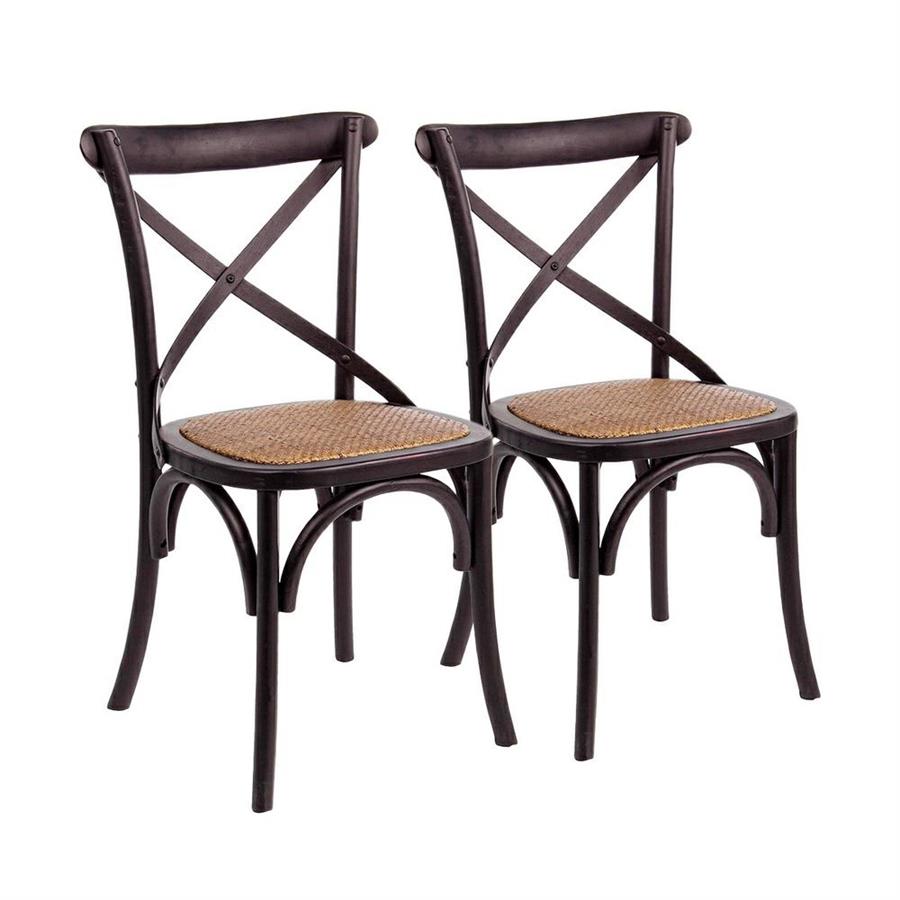 Sedie bistrot o sala da pranzo in legno nero e rattan - Cross