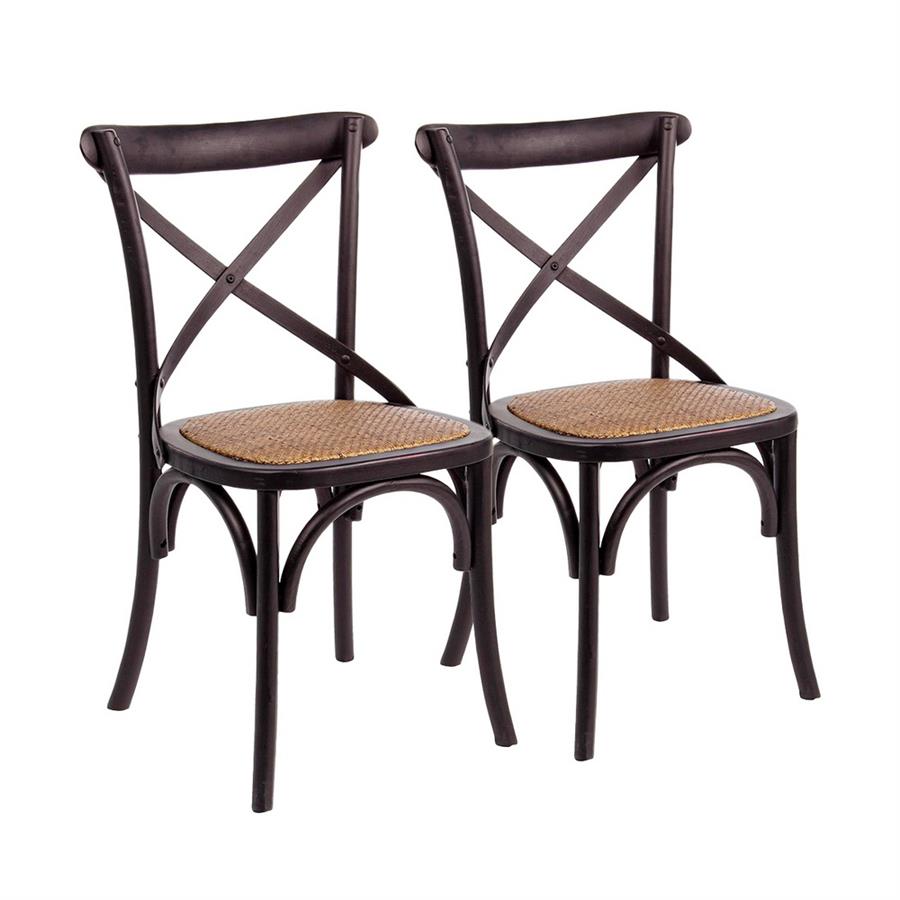 Sedie bistrot o sala da pranzo in legno nero e rattan - Cross