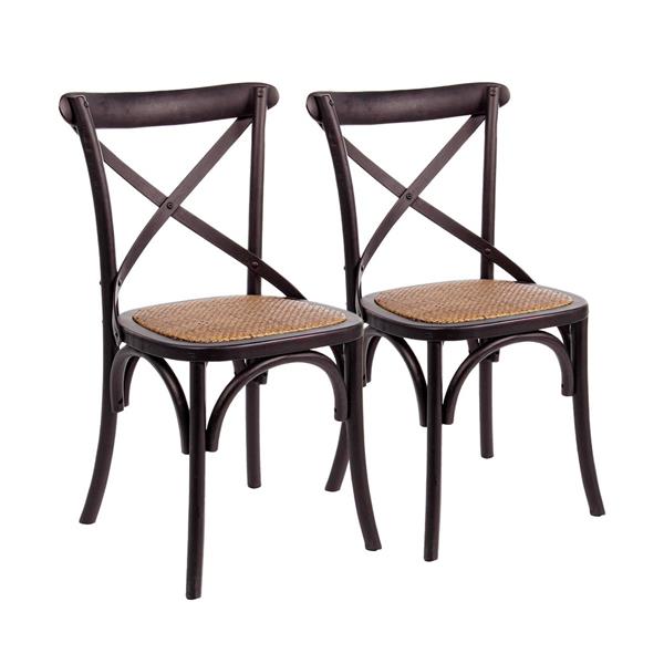 Sedie bistrot o sala da pranzo in legno nero e rattan - Cross