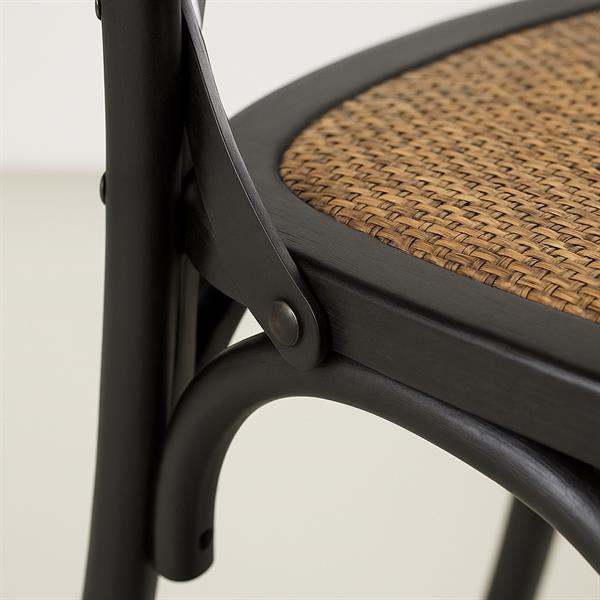 Sedie bistrot o sala da pranzo in legno nero e rattan - Cross