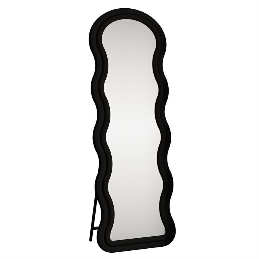 Specchio onda da terra o parete nero 55x165 cm con cornice in velluto - Wavy