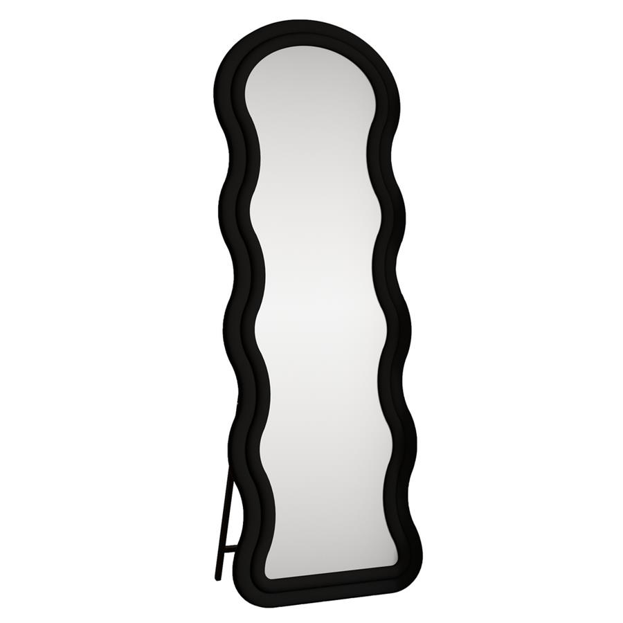 Specchio onda da terra o parete nero 55x165 cm con cornice in velluto - Wavy