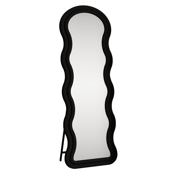 Specchio onda da terra o parete nero 55x165 cm con cornice in velluto - Wavy