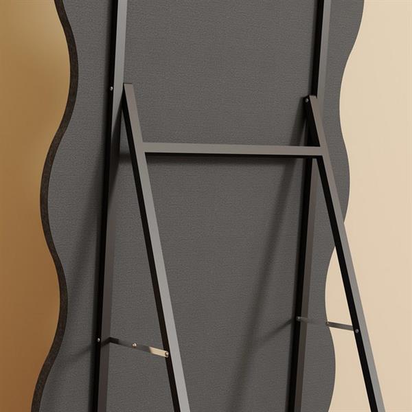 Specchio onda da terra o parete nero 55x165 cm con cornice in velluto - Wavy