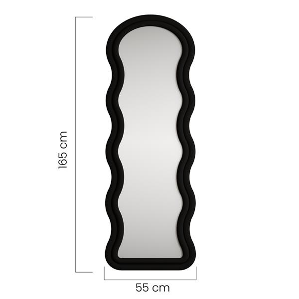 Specchio onda da terra o parete nero 55x165 cm con cornice in velluto - Wavy